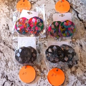 NWT Earrings 2 colorful & 2 Black marble design. $15 each 4 available OBO!